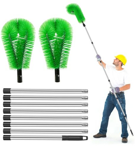 KTCINA Gutter Cleaning Brush, 10.5 Ft Extendable Roof Cleaning Brush Roofing Tool, 2 Brushes and 8 Telescopic Poles Roofing Tool Hangable Gutter Cleaner for Cleaning Debris Leaves (Soft Brush Head)
