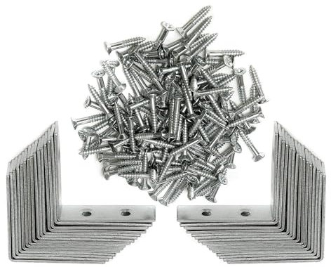 TOP-VIGOR Winkelklammern – verzinkte Stahl-Eckwinkel, 16 mm breit, 50 mm lang, mit Schrauben, 30 Stück
