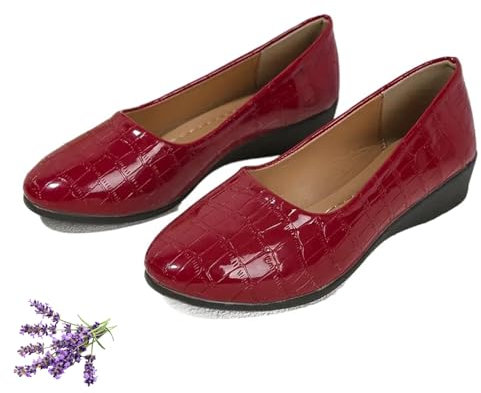 Women's Lightweight Leather Shoes, Womens Ladies Low mid Heel Wedge Casual Work Dolly Ballerina Court Shoes (red,3)