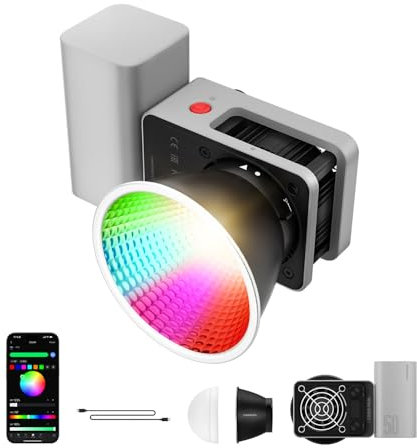 Luz de Video, ZHIYUN CINEPEER CX50 50W RGB Video Light, Color Completo, 2700K-6500K, iluminación de Salida Continua TLCI/CRI95+ para Grabación de Video y Fotografía,Control por Aplicación con Batería