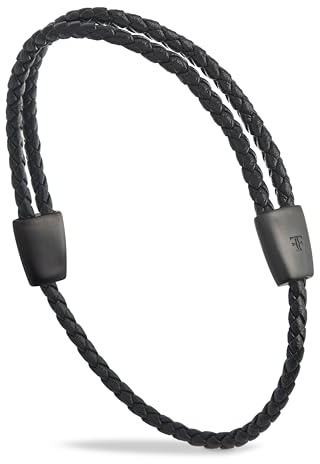 Forge & Foundry Men's Adjustable Black Braided Leather Bracelet | Highly Polished Sliding Clasps | Design-Led, Artisan Jewellery from London [Matte Black Steel] - Trinity