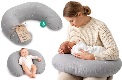 Amningskudde baby 130 cm C-form nyfödd Nursing Pillow – avtagbart Bomull-överdrag ergonomisk tvättbar spädbarn amningsstöd mjuk bekväm halvmåne Oeko-Tex Galax