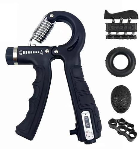 KiwiPower 5-teiliges Unterarmtrainer Set, Handtrainer mit Zähler, Griffkraft Trainer verstellbar 5-60kg, Fingertrainer, Stressball, Handgelenk Trainer für Rehabilitation, Fitness, Büro