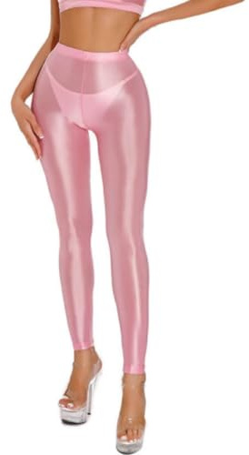 Women's Shiny Leggings, High Waist Tummy Control Glossy Yoga Sports Pants, Stretchy Foil Metallic Spandex Tights for 80s Disco, Slim Fit Solid Full Length Trousers for Dancewear Nightclub Rave Party | Stretchy Foil Metallic Spandex Tights for 80s Disco, Slim Fit Solid Full Length Trousers for Dancewear Nightclub Rave Party
