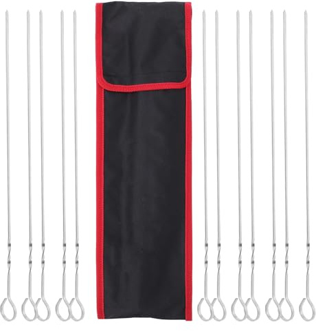 SHINEOFI 12pezzi Spiedini Di Metallo in Acciaio Spiedini Piatti Per Barbecue Bastoncini Lunghi in Metallo Per Grigliate Con Borsa Di Stoccaggio Per Pollo Shish Kebab Antipasti Picnic Campeg