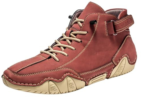 Sports Shoes Men's High Top Hiking Shoes Men's Waterproof Trainers Suede Ankle Boots Outdoor Summer Shoes Warm Lined Barefoot Shoes Ankle High Trainers Buckle Strap Basketball Shoes, red, 10 UK