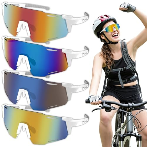 TZEKING 4 PCS Occhiali da Ciclismo Polarizzati, Occhiali da Sole Sportivi UV400 con Protezione Antivento e Antiappannamento, Occhiali da Bici Leggeri per Uomo Donna per Corsa, Mountain Bike, Outdoor