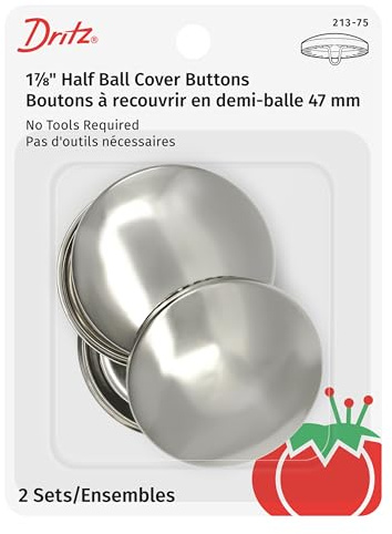 Dritz 213-75 Half Ball Cover Buttons, Size 75 (1-7/8-Inch), 2-Sets, Nickel