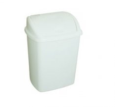 Chabrias 15 Litre White Plastic Swing Lid Bin, Compact Rubbish Waste Bin for Kitchen, Bathroom, Office or Home, Durable, Easy to Clean, Lightweight Trash Can Single With Swing Lid