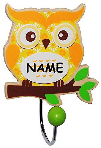 1 STK. Eule - Garderobenhaken - incl. Namen - Wandhaken aus Holz + Metall - Kindergarderobe mit 1 Kleiderhaken Kind Wandgarderobe - für Kinder/Mädchen &..