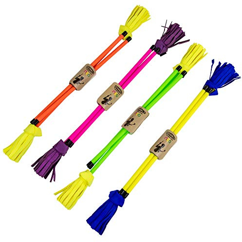 Neo Juggle Dream Flowerstick incl. Control Sticks — Juggling Set — Virtually unbreakable Fibreglass Stick covered in Ulta bright Neon Silicon. Featuring Psuede bright Flowers ends (Green/Yellow)