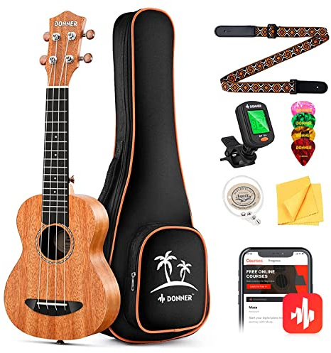 Donner Tenor Ukulele Mahogany Professional 26 inch Ukelele Starter Bundle Kit with Free Online Lesson Gig Bag Strap Nylon String Tuner Picks Cloth DUT-1 Ukalalee Set