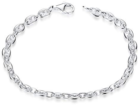 MATERIA Damen Armband Bohnenkette Silber 925 - Kaffeebohnen Armkette flach 17 18 19 20 21 22cm in Schmuck Etui SA-116, Länge:20 cm