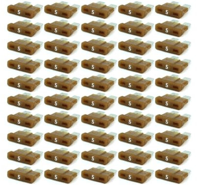 KFZ Auto ATO Sicherungen 50 Stück Flachsicherungen, TFT00, Set, 1A 2A 3A 4A 5A 7,5A 10A 15A 20A 25A 30A 35A 40A, Stromstärke:05A Ampere