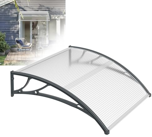 Froadp 100x150cm Auvent Marquise de Porte d'entrée, Extérieur Rideau Abri Toits en Polycarbonate, Toit Protection Contre la Pluie Neige et UV, Semi-Transparent Stores pour Patio Fenêtre Porte(Gris)