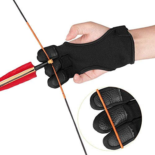 IPENNY Unisex Schießhandschuh Leder 3 Finger Traditionell Bogenschießen Handschuhe Handschutz Schutzhandschuhe Schutzpolster Tab Bogen Schießen Protector für Jugendliche Erwachsene Anfänger