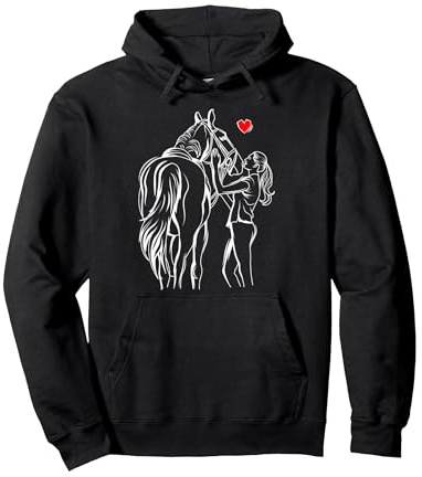 Cavalli Equitazione Cavallo Donne Ragazza Felpa con Cappuccio, Unisex per Adulti, Nero, M