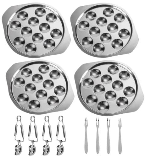 lilico Assiettes à Escargots，Compartiment 12 Trous Plateau à Escargots - Assiette Fourchette Et Pince，Assiette De Service en Acier Inoxydable