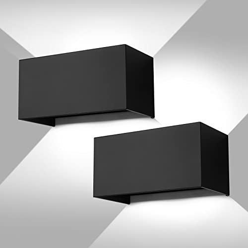 ENCOFT 2 Pezzi 24W Applique Parete Esterno Interno COB LED Lampada da Esterno a Parete Moderno IP65 Impermeabile 6000K Luci da Balcone in Alluminio Nero