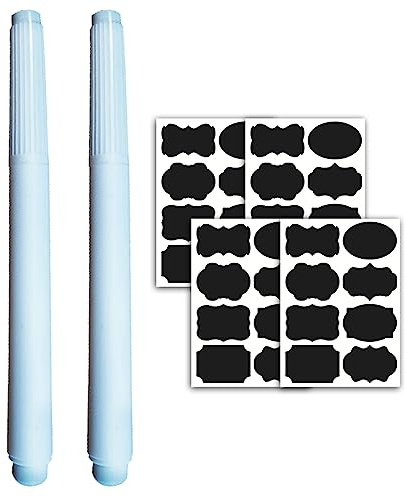 Pegatinas Pizarra,con 2 Bolígrafos de Pizarra Blanca a Base de Agua,Etiquetas Adhesivas,Etiquetas Adhesivas Amovible,para Decorar Especias,Tarros,Despensa,Vino,Cocina,Hogar y Oficina