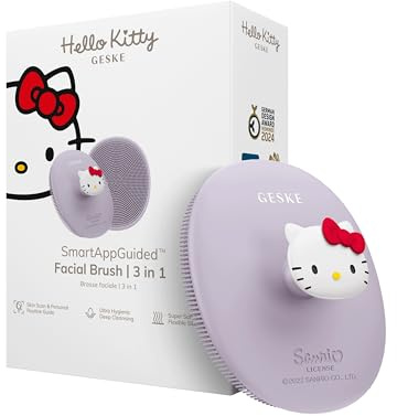 GESKE x Hello Kitty | Spazzola per il viso SmartAppGuided™ | 3 in 1 | Spazzola per la pulizia del viso | Spazzola per la pulizia | Spazzola per il viso in silicone | Pulizia della pelle e viso
