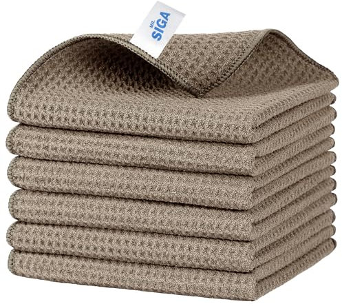 MR.SIGA Waffeltücher Mikrofasertuch, wiederverwendbar Putztücher saugfähige Reinigungstücher Mikrofaser Lappen Putztücher Fenster Tücher Mikrofasertücher Geschirrtücher, 6 Stücke, Braun