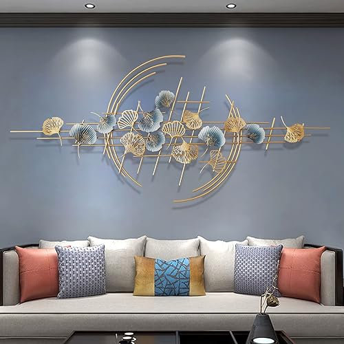 Ainydie 3D Metall Ginkgo Blätter Wanddeko, Kreative Moderne Handgefertigte Metall Wandkunst, Wandskulpturen für Zuhause Wohnzimmer Schlafzimmer Wandverzierung,150x69cm