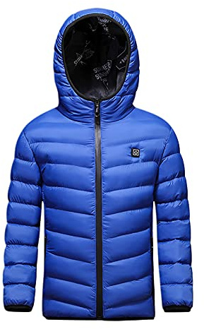 Veste Chauffante Enfant Garçons et Filles USB à Capuche - 3 Températures Réglables - Manches Longues - Gilet Chauffant avec Zips Vêtement Lavable Doudoune Chasse Enfants Hiver 4-15 ans