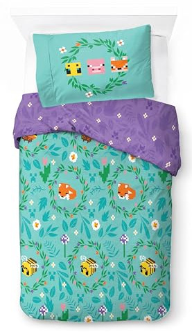 Jay Franco Minecraft Floral 100% Cotton Single Duvet Cover Set - Includes 50 x 70cm Pillowcase