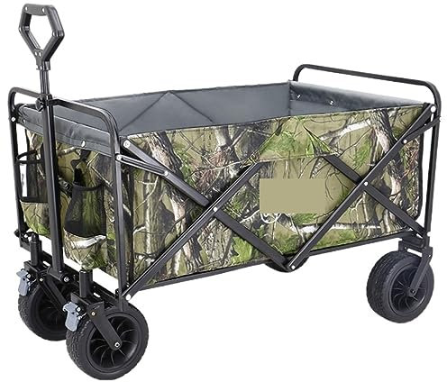 Bollerwagen Faltbar Gartenwagen Klappbarer Mehrzweckwagen Für Den Außenbereich, Gartenwagen, Zusammenklappbarer Schubwagen Mit Bremse, Tragbarer Rollender Strand-Außenwagen Handwagen Strandwagen