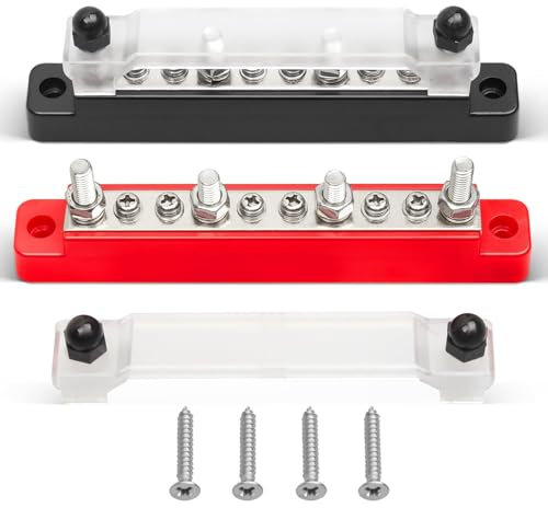 RED WOLF 150A 12V Bus Bar, 4 x 1/4 (M6) 6 x #8 (M4) Studs Power Distribution Terminal Block 48V DC Car Boat Marine Solar System Black Red