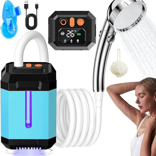 Ducha Portatil Camping, con Filtro U-V [Pantalla Temperatura] 6000mAh Recargable Ducha Camper, Duchas de Camping al Aire Libre - Duchas Acampada con Bomba IPX7 Impermeable-Ducha para Senderismo
