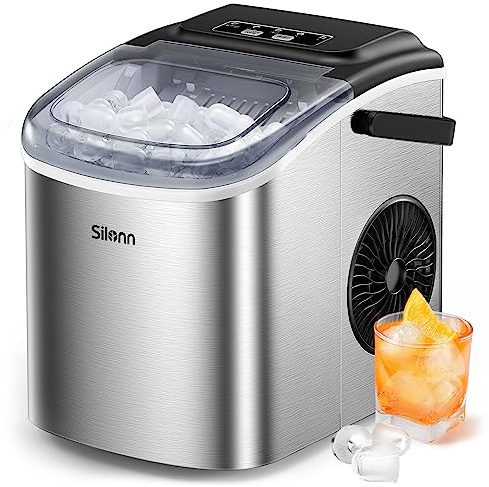 Silonn Macchina per cubetti di ghiaccio autopulente, 12 KG/24H e 9 cubetti di ghiaccio in 6 min. 2 misure (piccola/grande), piccola macchina per cubetti di ghiaccio compatta per cucina, ufficio, bar