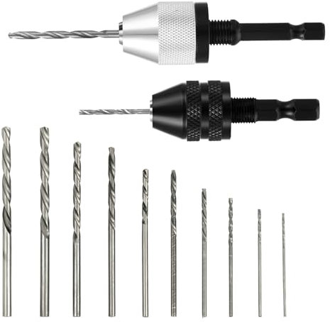 JIYIN 2Pcs Drill Chuck Adapter Keyless with 10Pcs Drills, 1/4 Inch Hex Shank Fast Change Converter for Impact Driver, Fast Change Impact Drill Chuck Adapter for Tool Attachment