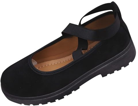 2025 Zapatos Mujer,Comodos Bailarinas Elegantes de Ante Colores Puros Zapato de Suela Gruesa Alpargatas de Cuña Suave Moda Casual Fiesta Merceditas Vestir Ligero Versátiles Mary Jane