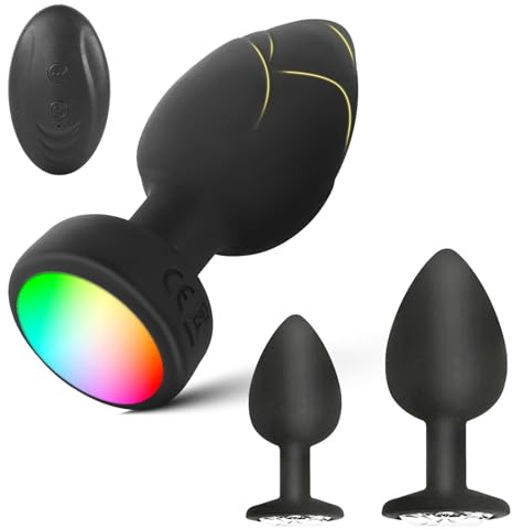 Anal Plug vibratore con 3 pezzi di plug anale, plug anale vibrante con 10 modalità - Plug anale con telecomando a luce LED colorata, giocattoli e giochi sessuali per adulti(Y1-D)