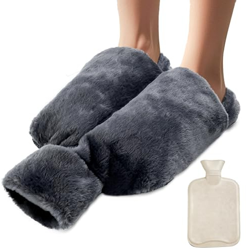 WJMY Fußwärmer ohne Strom Wärmflasche mit Bezug 2L, Foot Warmer Weich Kalte Füße Wärmen für Damen, Auslaufsichere Fußwärmflasche Büro Schreibtisch Bett Sofa
