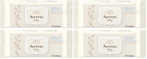 Aveeno Baby Daily Care Wipes (1 x 72 unidades), Toallitas húmedas suaves para bebés y niños, toallitas bebé con extracto de avena y aloe vera, sin perfume, sulfatos ni alcohol (Paquete de 4)