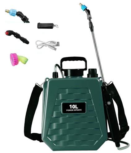 Pulverizador eléctrico de 10 l/7 l, recargable de 1500 mAh, pulverizador de jardín potente con 3 boquillas regulables, caña Telescópica, riego, deshierbe, limpieza para césped, patio y jardín (10 l