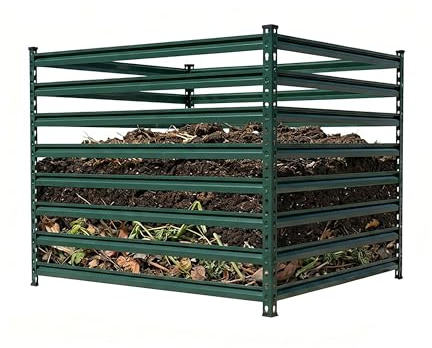 Relaxdays Komposter Metall, Biokomposter Garten, HBT: 90 x 100 x 100 cm, 900 Liter, Laubkomposter, Streben, Stahl, grün