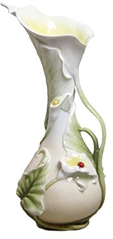 12.25 Inch Porcelain Vase Slender with Bulb Base Calla Lily Ladybug