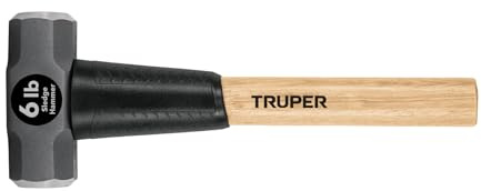 Truper 6 lb Sledge Hammer, 16-Inch American Hickory Wood Handle, Double-Faced Forged Steel Head, Heavy-Duty Compact Demolition and Construction Tool (Model MD-6H-16/33186)