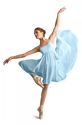 Capezio Camisole Empire Robe de danse Costume de danse élégant avec justaucorps et jupe en georgette fluide, robe sans manches pour femme, idéale pour la danse lyrique et ballet, bleu clair, M (taille