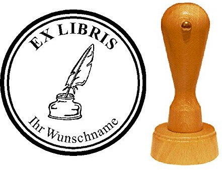 Ex Libris Exlibris Stempel SCHREIBFEDER mit TINTENFASS - mit persönlichem Wunschtext und Motiv