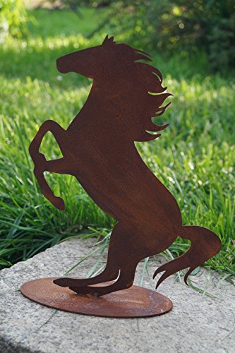 Edelrost Pferd springend auf Bodenplatte 25x23cm Metall Gartendekoration