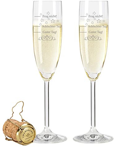 Leonardo Sektgläser im Set mit Gravur Schlechter Tag, Guter Tag - Frag nicht! - Stimmungsglas - Lustiges & Originelles Geschenk - Geeignet für Champagner & Sekt
