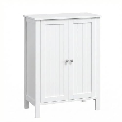 Bonnlo Bathroom Cabinet Free Standing Floor Storage with Double Door Adjustable Shelf Space Saver Decorative Modern Bathroom Furniture White