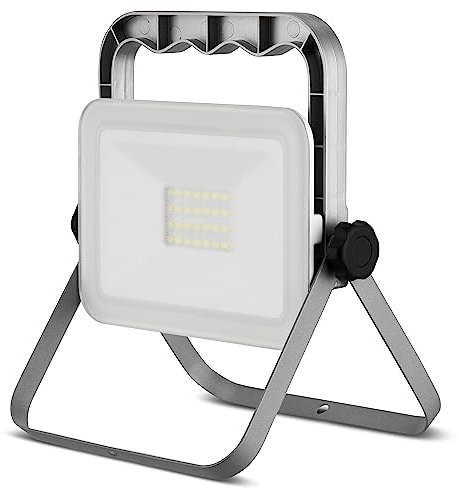 REV MIRANO LED Strahler - Arbeitslampe IP65 klappbar, Baustrahler 20W, 1800lm, 6500K, Zuleitung 180cm, silber