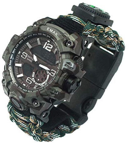 Hombres Mujeres Supervivencia Reloj analógico digital Reloj de pulsera de supervivencia al aire libre Reloj de supervivencia Impermeable Paraguas Reloj de cuerda Adecuado para senderismo Camping (B)