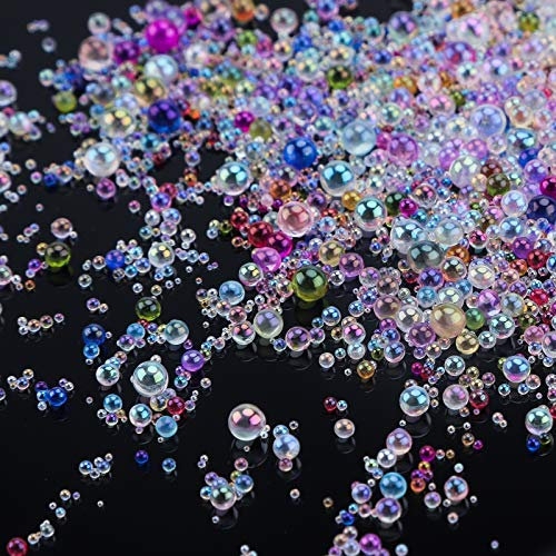 3 Colors 150g UV Resin Bubble Beads 0.4mm to 3mm, Magical Water Droplets, Iridescent Color Glass Balls Micro Beads for Shaker Resin Molds Pendant Jewelry Making